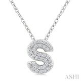 1/10 Ctw Bubble Accent Initial 'S' Round Cut Diamond Fashion Pendant With Chain in 10K White Gold