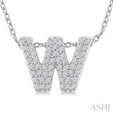1/6 Ctw Bubble Accent Initial 'W' Round Cut Diamond Fashion Pendant With Chain in 10K White Gold