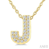 1/10 Ctw Initial 'J' Round Cut Diamond Fashion Pendant With Chain in 10K Yellow Gold