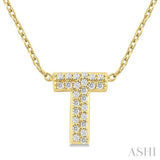 1/10 Ctw Initial 'T' Round Cut Diamond Fashion Pendant With Chain in 10K Yellow Gold