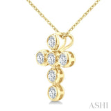 1/4 Ctw Round Cut Diamond 6-Stone Bezel Set Cross Pendant With Chain in 14K Yellow Gold