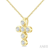 1/6 Ctw Round Cut Diamond 6-Stone Bezel Set Cross Pendant With Chain in 14K Yellow Gold