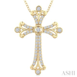 1/3 Ctw Cross Round Cut Diamond Fashion Pendant With Chain in 14K Yellow Gold