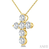 2 Ctw Round Cut Diamond Christian Cross 6-Stone Fashion Pendant With Chain in 14K Yellow Gold