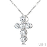 3/4 Ctw Round Cut Diamond Christian Cross 6-Stone Fashion Pendant With Chain in 14K White Gold
