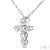 1/3 Ctw Round Cut Diamond Christian Cross 6-Stone Fashion Pendant With Chain in 14K White Gold