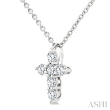 1/6 Ctw Round Cut Diamond Christian Cross 6-Stone Fashion Pendant With Chain in 14K White Gold