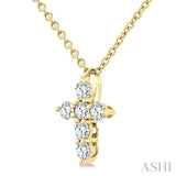 1/6 Ctw Round Cut Diamond Christian Cross 6-Stone Fashion Pendant With Chain in 14K Yellow Gold