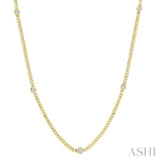 1/2 Ctw Bezel-Set Round-Cut Diamond Curb & Cuban Link Fashion Station Necklace in 14K Yellow Gold