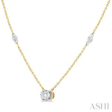 1/4 Ctw Oval and Bezel Set Round Cut Diamond Station Necklace in 14K Yellow and White Gold
