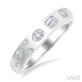 1/3 Ctw Bezel Set Mixed Cut Diamond Mosaic Fashion Band in 14K White Gold