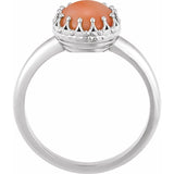 Sterling Silver 5 mm Natural Pink Coral Crown Cabochon Ring