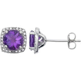 Round 4-Prong Halo-Style Birthstone Stud Earrings