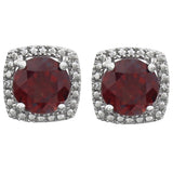 Sterling Silver Natural Mozambique Garnet & .015 CTW Natural Diamond Earrings