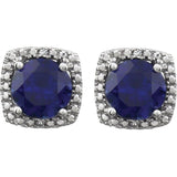 Round 4-Prong Halo-Style Birthstone Stud Earrings